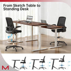 Drafting Chair, Tall Office Chair with Lumbar Support, High Office Chair with Flip up Armrests, Standing Desk Chair with Adjustable Footrest Ring, Breathable Mesh Back, Black