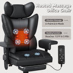6 Points Massage Office Chair with Foot Rest - 400LBS Executive Office Chair with Adjustable Headrest, Armrest and Lumbar Pillow, Comfortable Leather Desk Chair for Home Office, Black