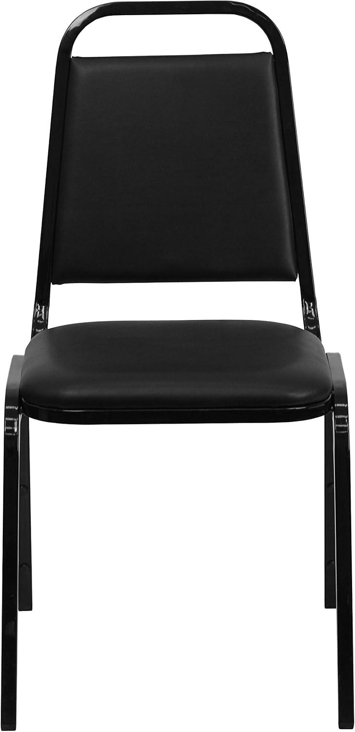 Flash Furniture Hercules Series Trapezoidal Vinyl Banquet and Event Chairs, Commercial Event Chairs with Padded Seats and Backs, Set of 4, Black
