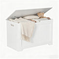 Storage Chest with Flip-top Lid, Large Wood Trunk Bench with Safety Hinge, Bedroom Living Room Clothes Blanket Organizer Bin with 100L Storage Area, White
