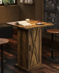 LITTLE TREE Bar Table with Storage Cabinet, 39.4" H Square High Top Pub Table, Wood Bistro Cocktail Table, Farmhouse Design with 3-Tier Cabinet for Pub, Bistro, Bar, Coffee, Dining Rustic Brown