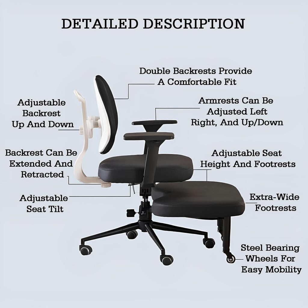 Kneeling Chair with Backrest,Rolling Cross-Leg Chair,Ergonomic Posture with Armrests,45-60cm Adjustable Positions,for Office Home(Size-1)