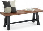 Adam 48-Inch Rustic Industrial Solid Wood Entryway Bench with Distressed Black Sawhorse Legs – Sturdy Accent Seating for Living Room, Mudroom, Dining Room, and Laundry Room by Alaterre Furniture