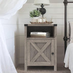 Catrimown Farmhouse End Table, Nightstand Set of 2, Rustic Night Stand with Barn Door and Storage Shelf, Gray End Table, Side Table for Bedroom Living Room, Gray Wash