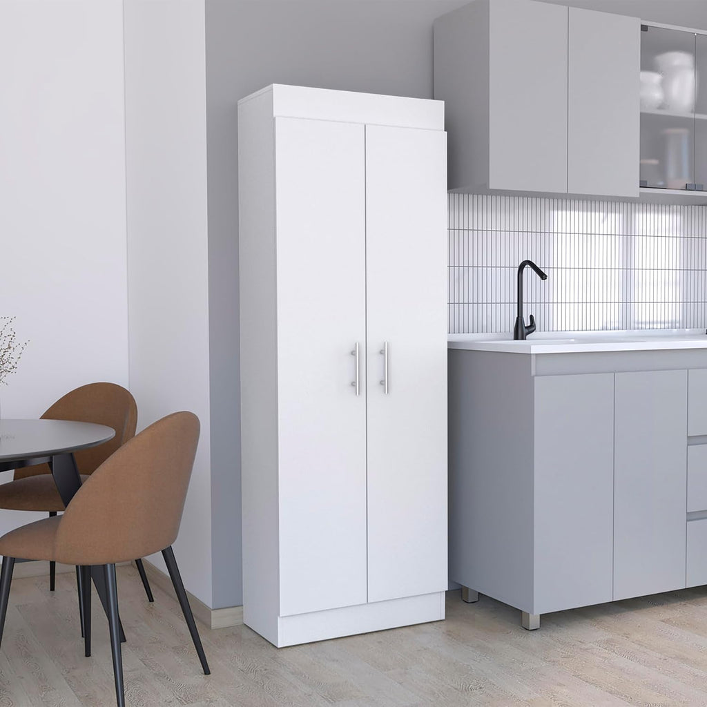 23.6" D*11.9" W*66.8" H Kitchen Pantry with 4 Shelves, Double Door, Rectangular Storage Cabinet, Modern Minimalist, for Living Room, Dining Room, White
