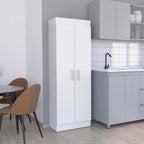 23.6" D*11.9" W*66.8" H Corner Kitchen Pantry with 4 Shelves, Double Door, Rectangular Storage Cabinet, Modern Minimalist, for Living Room, Dining Room, White