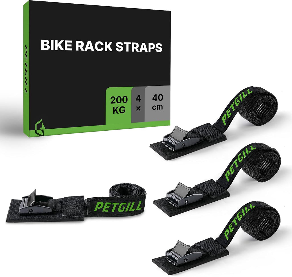 EBike Rack Straps, 4 Pieces, 16 in (40 cm) Length, 0.8 mm Width, 440 lbs (200 kg) Load Capacity, Clamp Lock Lashing Straps for All Bike Racks, Roof Racks & Kayaks(Packaging May Vary)