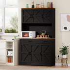 71" Pantry Cabinet with Charging Station, Farmhouse Kitchen Storage Cabinet with Drawers, Large Kitchen Hutch with 6-Zone Organization for Dining, Kitchen, Living Room (Black)