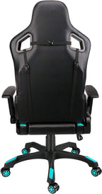 Leopard Gaming Chair, High Back PU Leather Office Chair, Adjustable Video Gaming Chairs, Swivel Racing Chair with Adjustable Armrest (Black/Light Blue)