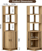 Corner Shelf, 5-Tier Corner Storage Cabinet with Fluted Doors, 64.6" Corner Shelves Bookshelf Stand Display Rack for Bedroom, Living Room, Kitchen, Home Office, Oak