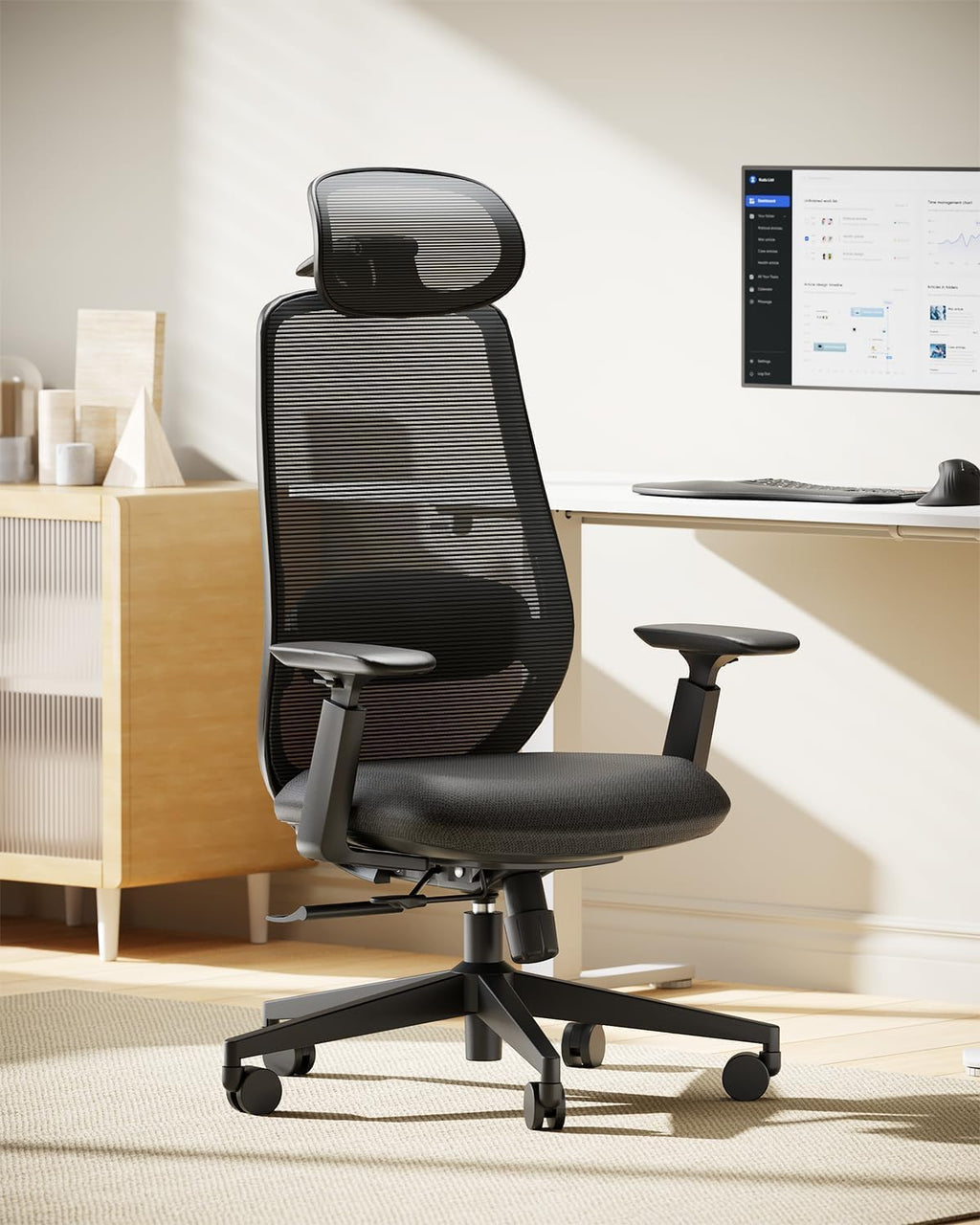 ProtoArc EC200 Ergonomic Office Chair with Adjustable Seat Depth | Lumbar Support, High-Back, Mesh Desk Chair, Home Office 8+ Long Hours Sitting, For Remote Workers & Programmers, Pure Black