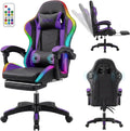 Gaming Chair with RGB LED Lights, Ergonomic Video Game Chair with Footrest, High Back PC Chair, Lumbar Support and Headrest, Reclining Gamer Chair for Adults, 380 lbs Capacity (Purple)
