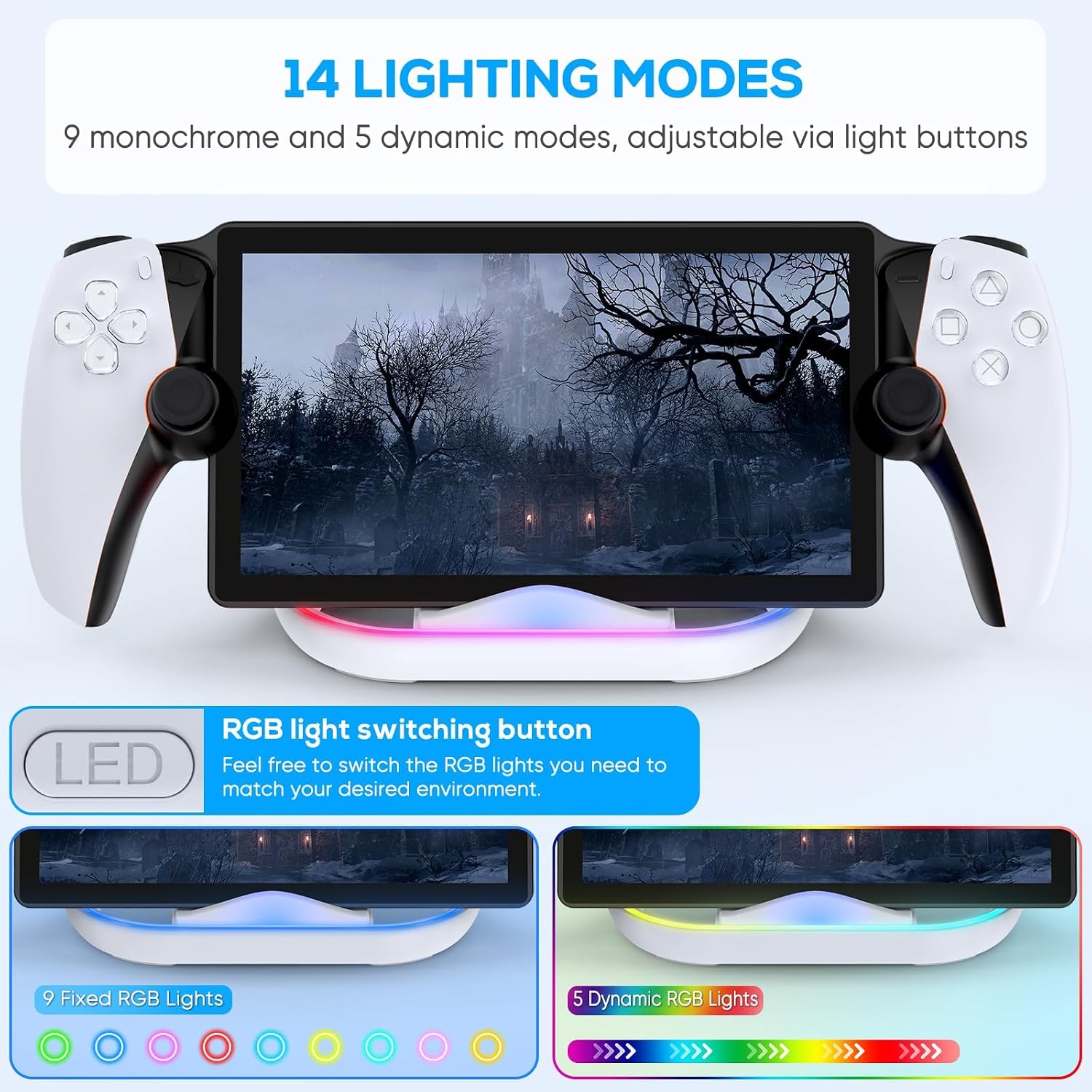FASTSNAIL Charging Stand for PS Portal Remote Player, Portable Charge Dock Station with 14 RGB Light Modes and Type-C Cable, Charge Base Holder Accessories for PlayStation 5 Portal Console