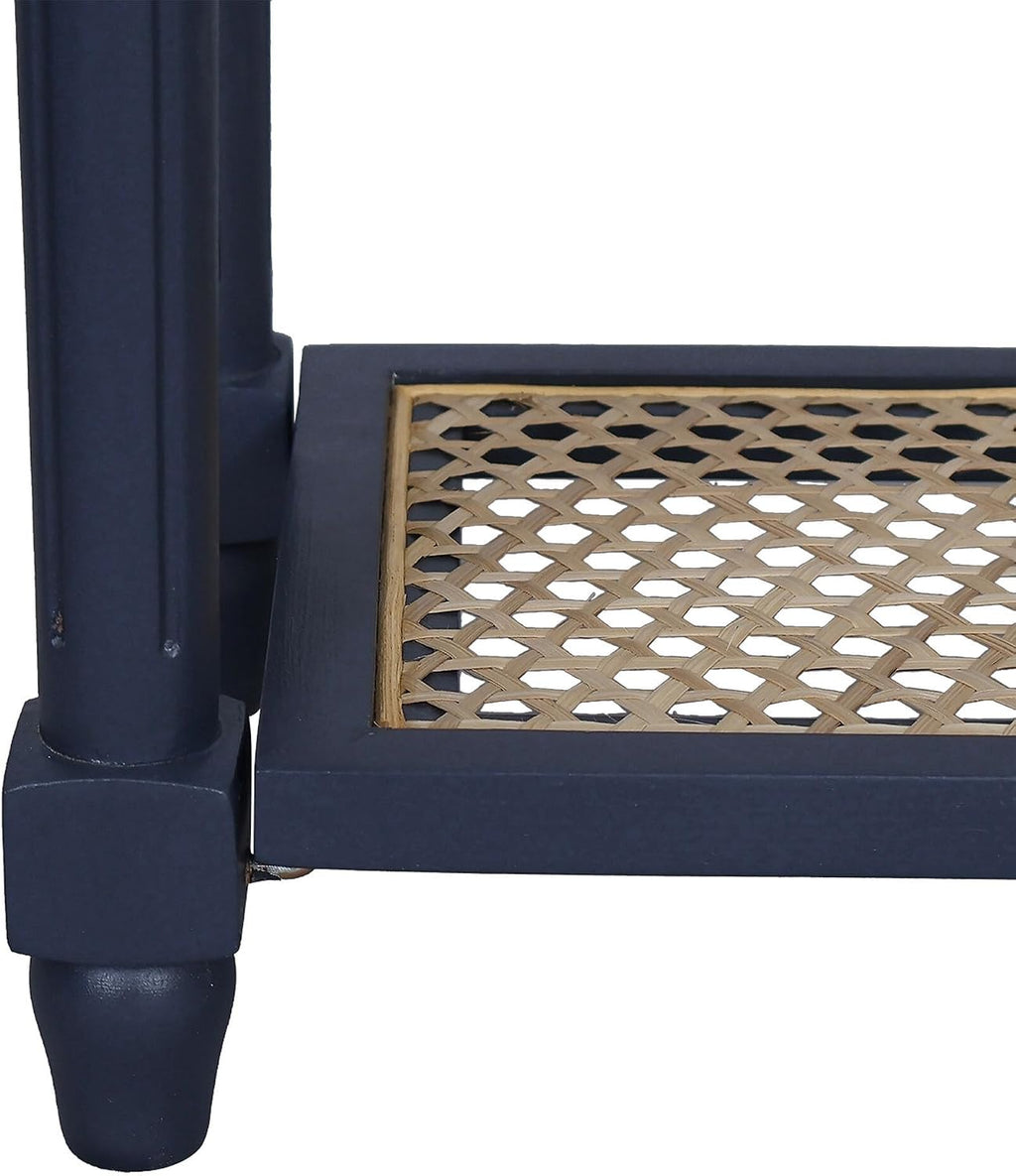 East at Main Lenora Console Table – 23.75” Narrow Entryway Table with Storage & Cane Shelf – Solid Wood Accent for Hallways, Foyers, and Small Spaces – French Country & Traditional Style (Navy)