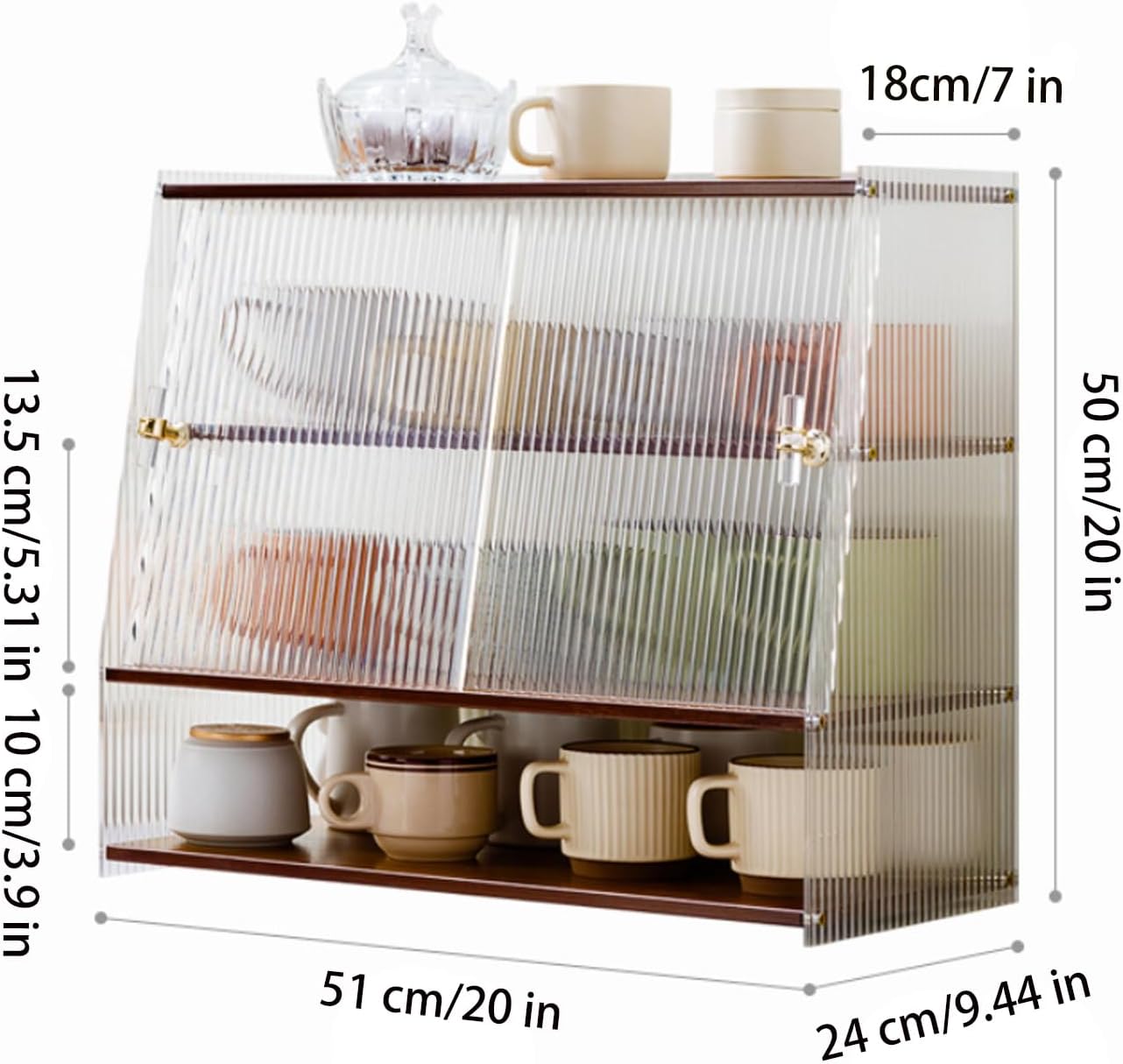 4-Tier Clear Acrylic Organizer, Pantry Cabinet with Sliding Doors, Trapezoidal Countertop Cabinet for Bowls, Spices or Bathroom Storage (B)