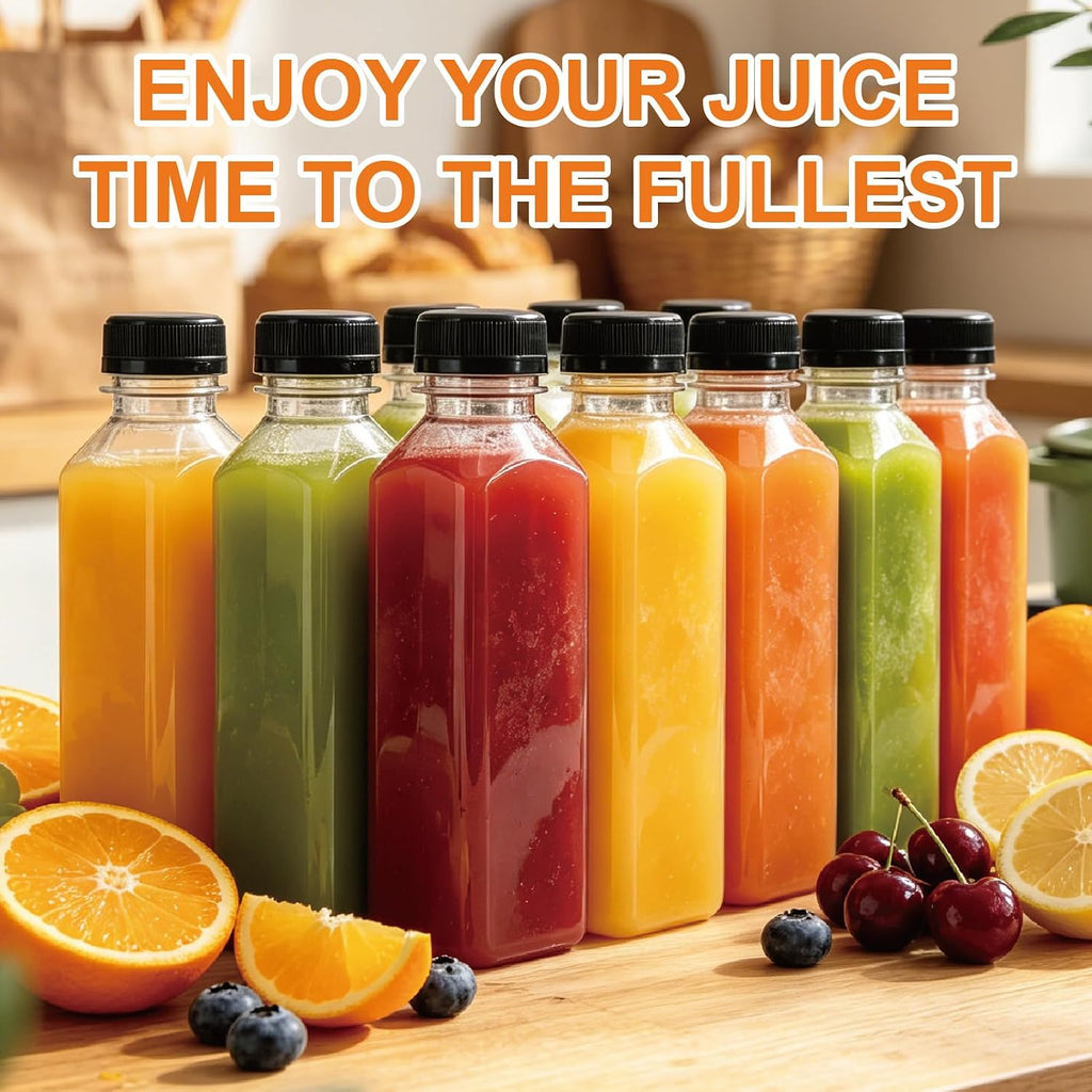100pcs 16oz Plastic Juice Bottles with Caps, Reusable Juice Containers with Lids for Juice, Milk, Smoothies and Other Beverages