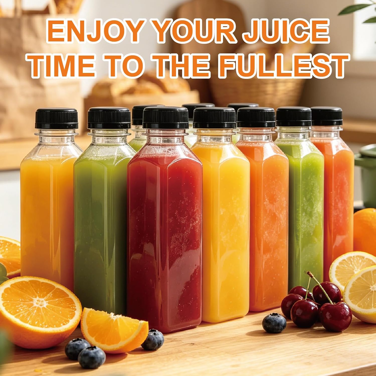 100pcs 16oz Plastic Juice Bottles with Caps, Reusable Juice Containers with Lids for Juice, Milk, Smoothies and Other Beverages