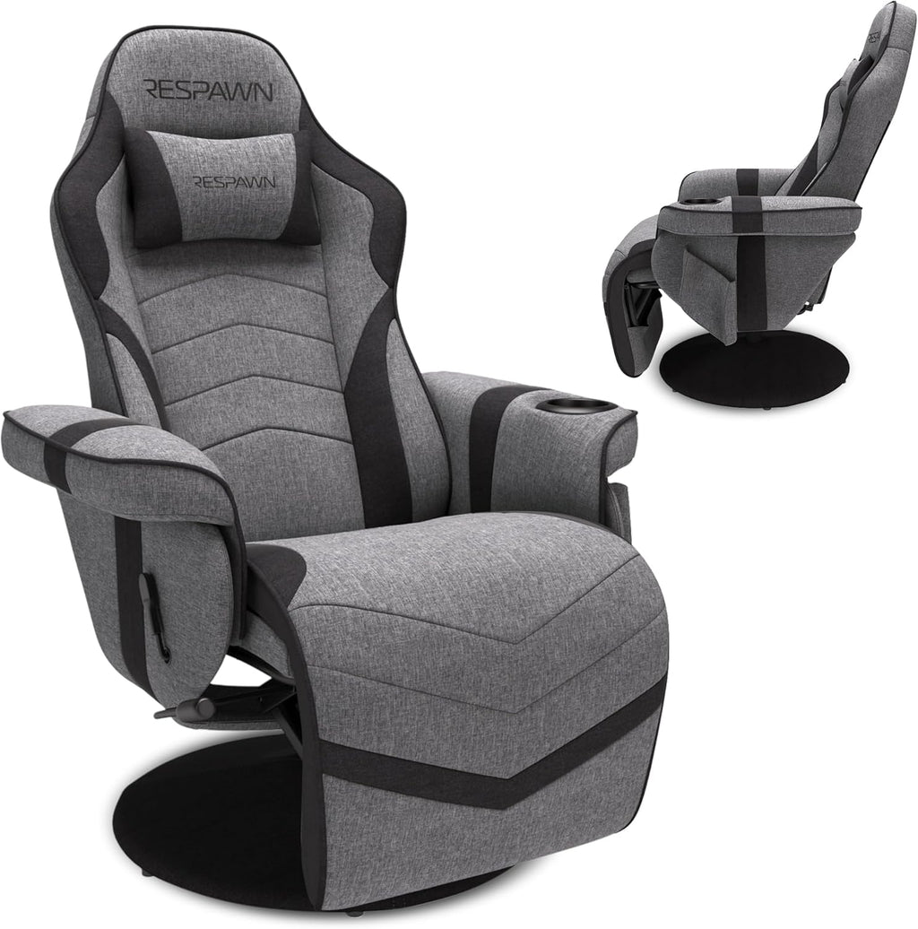 RESPAWN 900 Console Gaming Recliner with Footrest and Lumbar Support - Comfortable Ergonomic Gaming Chair with Headrest, No Wheels, Reclining, Heavy Duty, Racing Style Video Game Chairs - Gray Fabric