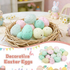 KJX 24 Pcs Plastic Speckled Easter Eggs, 2.4in 4 Colors Faux Pastel Speckled Eggs Bowl Vase Filler, Decorative Easter Eggs for Home Tables Centerpieces DIY Craft Spring Decor (Pastel)