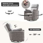 Manual Recliner 360°Swivel Glider Rocking Chair,Nursery Adult Rocker Glider Chair Upholstered Recliner with 2 Pillows for Living Room Bedroom Nursery(Light Grey, Manual Operation)