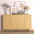 Sideboard Cabinet, 56" Large Buffet Cabinet with Storage, Wood Credenza Storage Cabinet with 4 Fluted Decorative Doors and Adjustable Shelves, for Living Room, Kitchen, Entryway, Oak