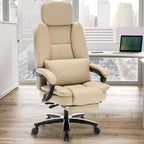500lbs Plus Size Office Chair with Lumbar Support, PU Leather Big and Tall Heavy Duty Reclining Office Desk Chair with Foot Rest,Beige