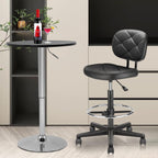 KLASIKA Leather Drafting Stool Chair with Ergonomic Backrest & Footrest, Padded Seat Adjustable Height 360° Swivel Rolling Stools, Tall Office Chair for Standing Desk, Shop, Drawing, Work, Black
