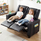 Costzon 2-Seater Kids Recliner, PU Leather Kids Loveseat w/2 Cup Holders & 2 Side Storage Pockets, Toddler Lounge Sofa Chair Couch w/Adjustable Backrest & Footrest for Girls & Boys 3+ Years Old Gifts
