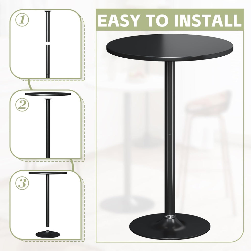 Flamaker Round Bistro Pub Table Modern Style Metal Base MDF Top Cocktail Bar Table Counter Bar Height for Pub, Dining Room, Party (2, Full Black)