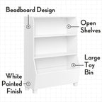 RiverRidge Kids Bookshelf with Toy Storage Organizer & Book Shelf with Spacious Veggie Bin, 2 Open Shelves and 2 Red Fabric Storage Bins - Toy Shelf for Books, Games, Puzzles
