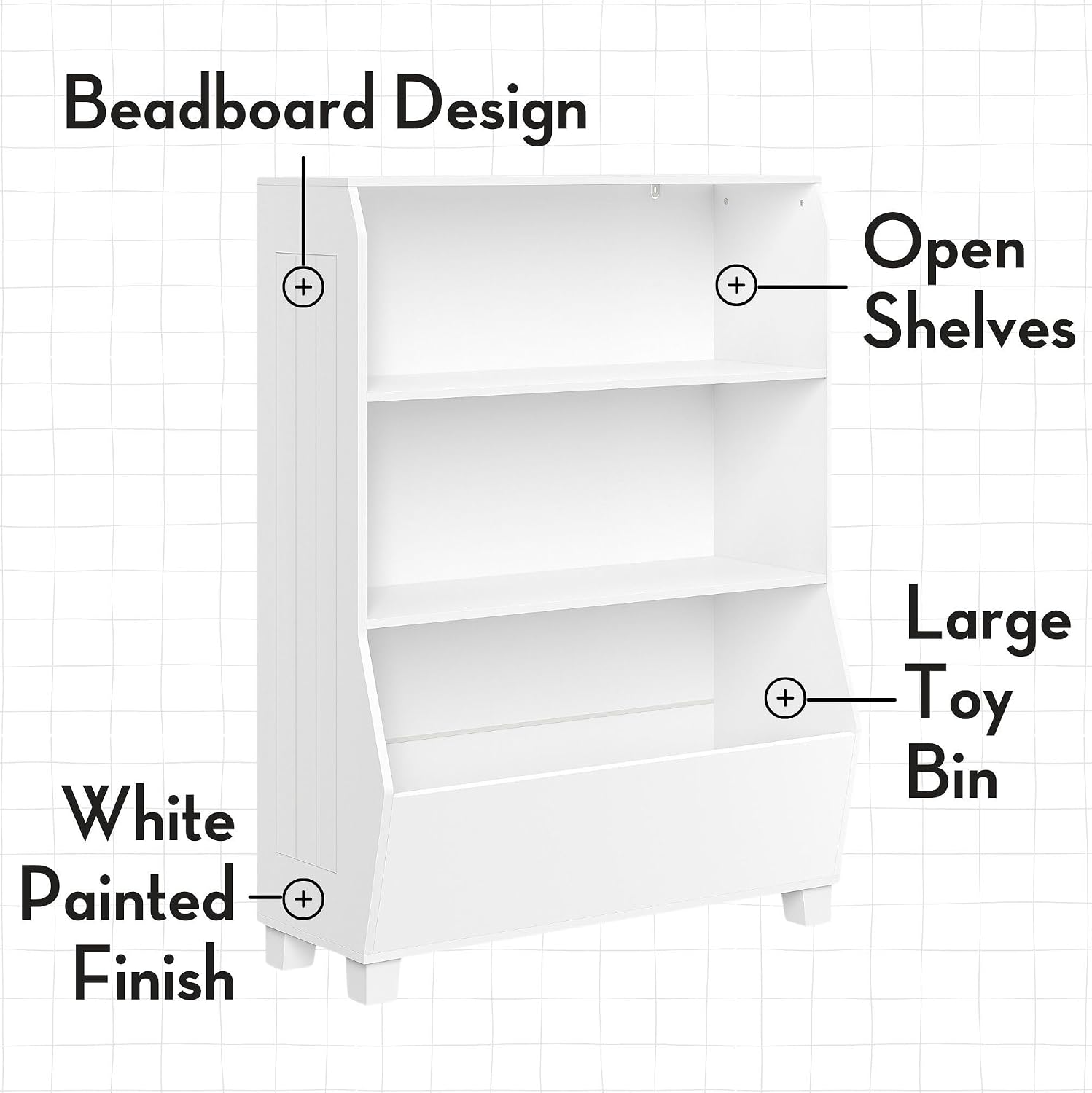 RiverRidge Kids Bookshelf with Toy Storage Organizer & Book Shelf with Spacious Veggie Bin, 2 Open Shelves and 2 Red Fabric Storage Bins - Toy Shelf for Books, Games, Puzzles