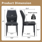 Black Dining Chairs Set of 6, Modern PU Leather Kitchen Chairs with Soft Cushion and Black Metal Legs, Waterproof and Easy to Clean, Armless Dining Chairs for Dining Room,Kitchen,Apartment