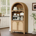 LINLUX 63" Arched Kitchen Pantry Cabinet, Arched Cabinet with Rattan Doors & Adjustable Shelves, Versatile Cupboard Arch Cabinets for Kitchen Storage, Dinning Room, Living Room, Entryway, Natural