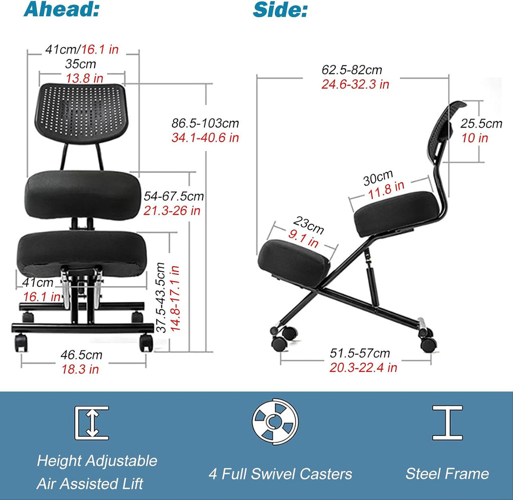 Cross Legged Office Chair - Height Adjustable Meditation Chair with 360° Casters for Home Workers and Fitness Enthusiasts (Black)