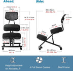 Cross Legged Office Chair - Height Adjustable Meditation Chair with 360° Casters for Home Workers and Fitness Enthusiasts (Black)