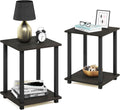 Furinno SIMPLISTIC Side Table Set of 2, 2-Tier Square Modern End Table, Nightstand, Night Stand, Bedside Table, Toolless Assembly, for Living Room, Bedroom, Espresso