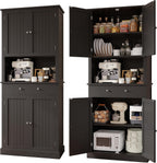 Apicizon 71’’ Tall Kitchen Pantry Storage Cabinet, Modern Kitchen Hutch Bar Cabinet with Microwave Stand & 3 Adjustable Shelves, Cupboard with Deep Drawer, Wood Buffet Sideboard for Dining Room, Black