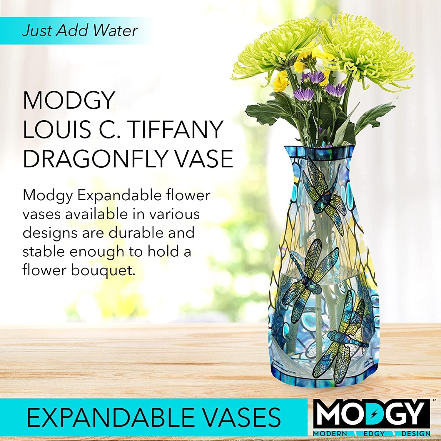 MODGY Expandable Flower Vase Plastic Decorative Modern Vases for Flowers Centerpieces Dining Table Decor Living Room Bathroom Wedding Office, Tiffany - Dragonfly