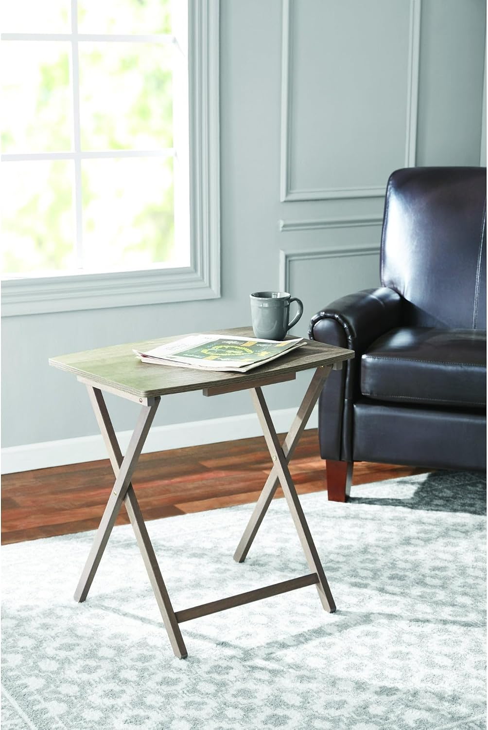 Folding Tray Table Rustic Gray Wooden Oversized TV Tray Table Portable Foldable Side Table Laptop Desk for Living Room Bedroom Small Spaces No Assembly Required
