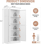 61" White Metal Kitchen Pantry Cabinet Adjustable Storage with 4 Shelves (110lb Capacity), Heavy Duty Freestanding Pantry Organizer for Kitchen, Pantry, Living Room