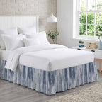 Blue Gray Ombre Bed Skirt King Size 16 Inch Drop, Adjustable Elastic Bedskirt Dust Ruffle for King Size Bed, Modern Abstract Art Oil Painting Wrap Around Bed Skirts Luxurious Pleated Bed Frame Cover