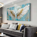 TEKMENT White Angel Wings Wall Art for Bedroom Oil Painting Canvas Prints Beautiful Blue Anime Art Deco Elegant Artwork Office Family Decor