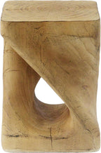 Natural Color MGO Twist Shape Side Table, Modern Abstract Accent End Table with Wood-Like Texture, Unique Sculptural Stool for Living Room, Bedroom, Patio, Home Decor