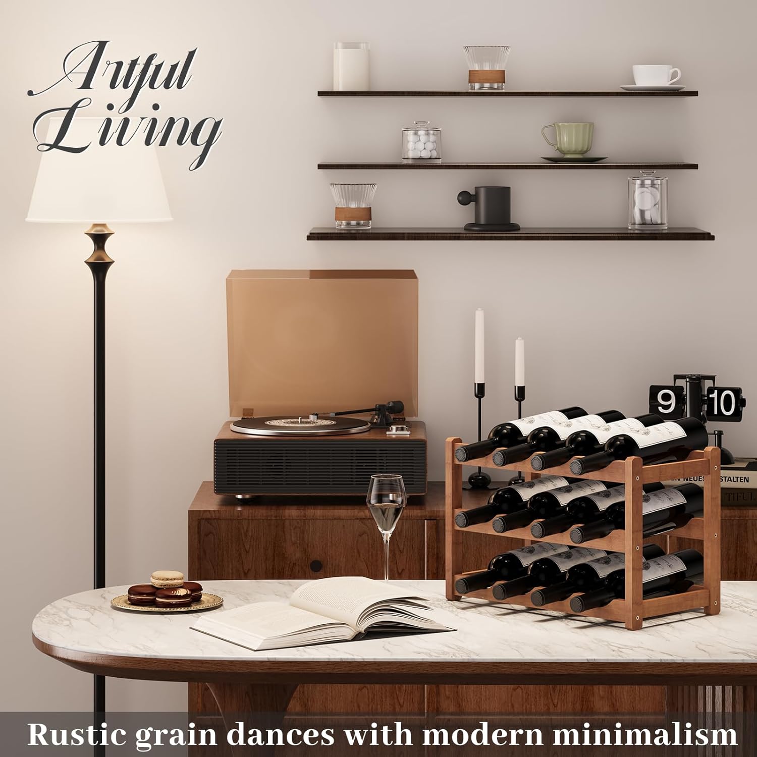 Wine Rack，Bamboo Wine Storage Cabinet Shelf，Countertop Wine Shelf- Freestanding Wine Holder for Kitchen & Pantry (Brown, 3-Tier)