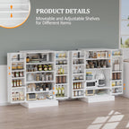 VINGLI 40 Inch White Pantry Cabinet with Doors, Small Kitchen Pantry Storage Cabinet Freestanding, Food Pantry Cabinet with Adjustable Shelves & Door Storage for Kitchen Dining Room Living Room
