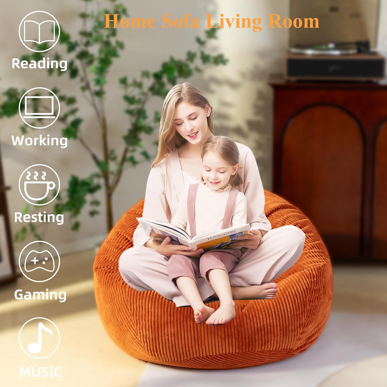 Stuffed Animal Storage Bean Bag Chair Cover (No Filler),Large Toy Storage Organizer & Comfy Kids Sofa Chair for Playroom, Teens Adults Toddler - Corduroy (Pink, Cover Only)