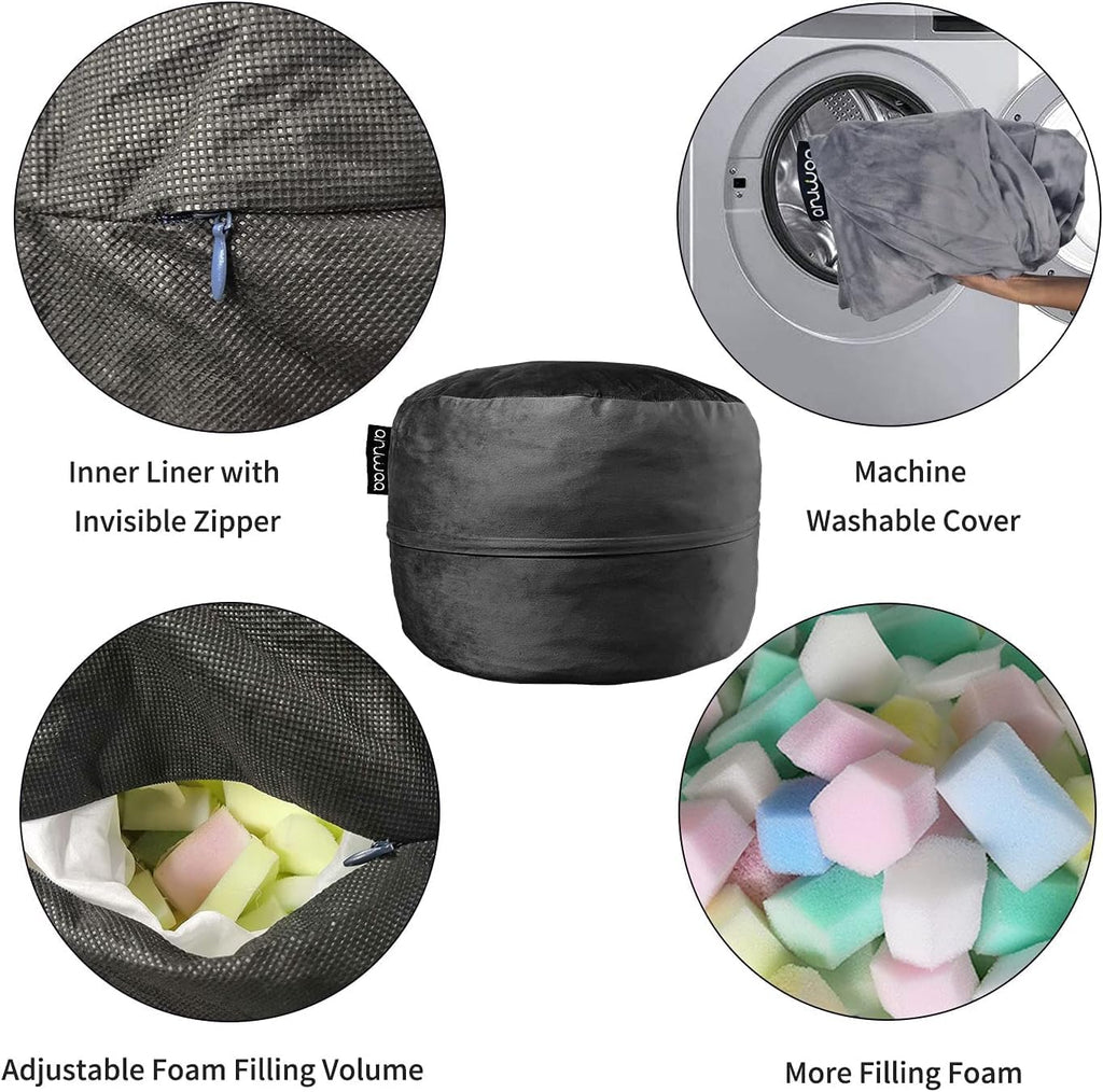 Bean Bag Chair for Adults, Oversized Bean Bag Couch for Gaming, Reading, and Relaxation, 4FT High-Rebound Memory Foam Bean Bag Sofa with Removable Cover, Black