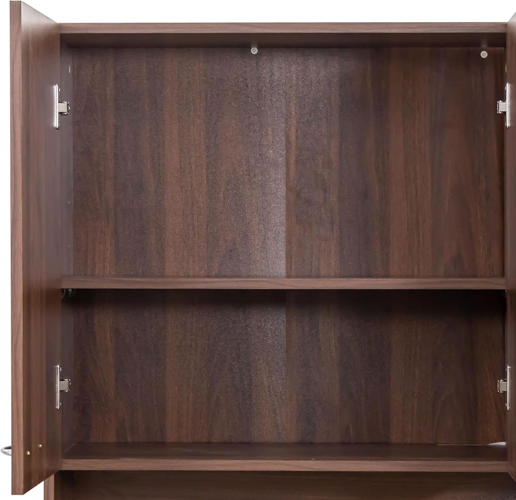 70.87 Inch Tall Kitchen Pantry Storage Cabinet with 6 Doors, 1 Drawer & Open Shelf – Versatile Hutch Cabinet for Ample Organization, Ideal as Pantry, Sideboard or Coffee Bar Cabinet, Dark walnut