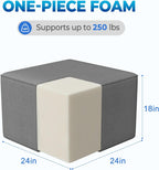 Living&Giving Square Outdoor Ottoman Pouf, 24 Inch Waterproof Patio Ottoman Foot Rest with Solid High-Density Foam, Comfy Boneless Footstool for Outside Couch & Seating, Dark Gray