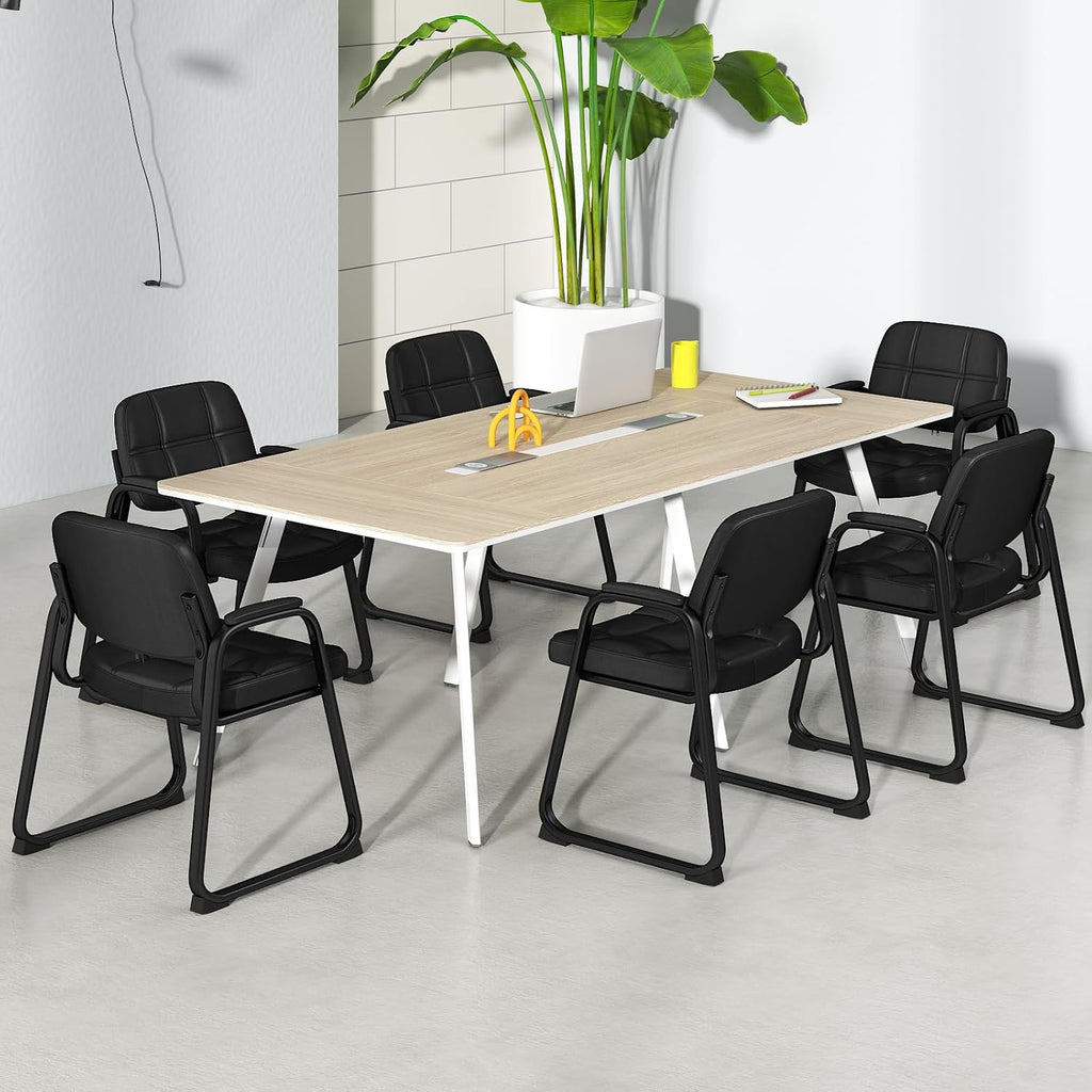 Tangkula Waiting Room Guest Chair Set of 6, Upholstered Conference Chair with Armrest & Ergonomic Backrest, Metal Frame Reception Meeting Room Chair, Home Office Office Lobby Executive Chair